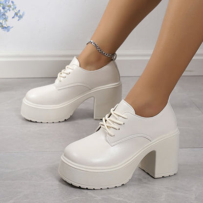 Chunky Heel Lace-up Leather Shoes