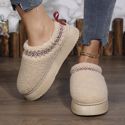 Ethnic Style Thick-Soled Plush Slippers