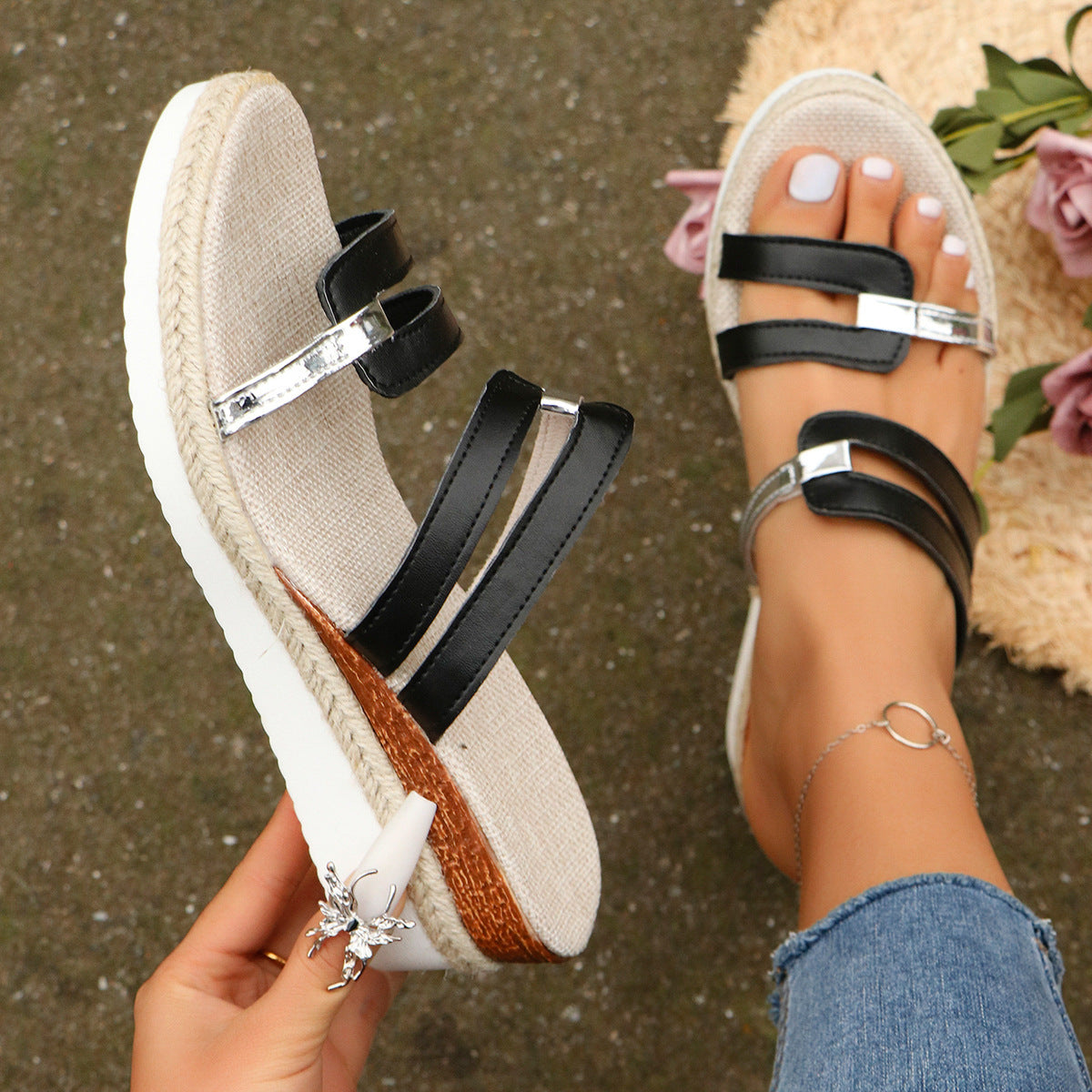 Colorblock Wedge Sandals