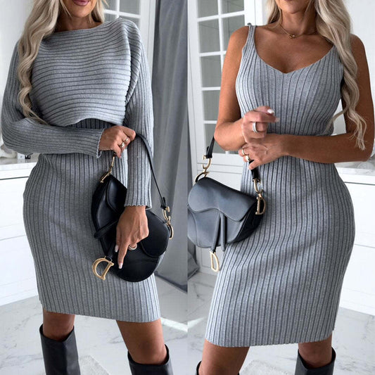 2pcs Suit Stripe Long-sleeved Top And Tight