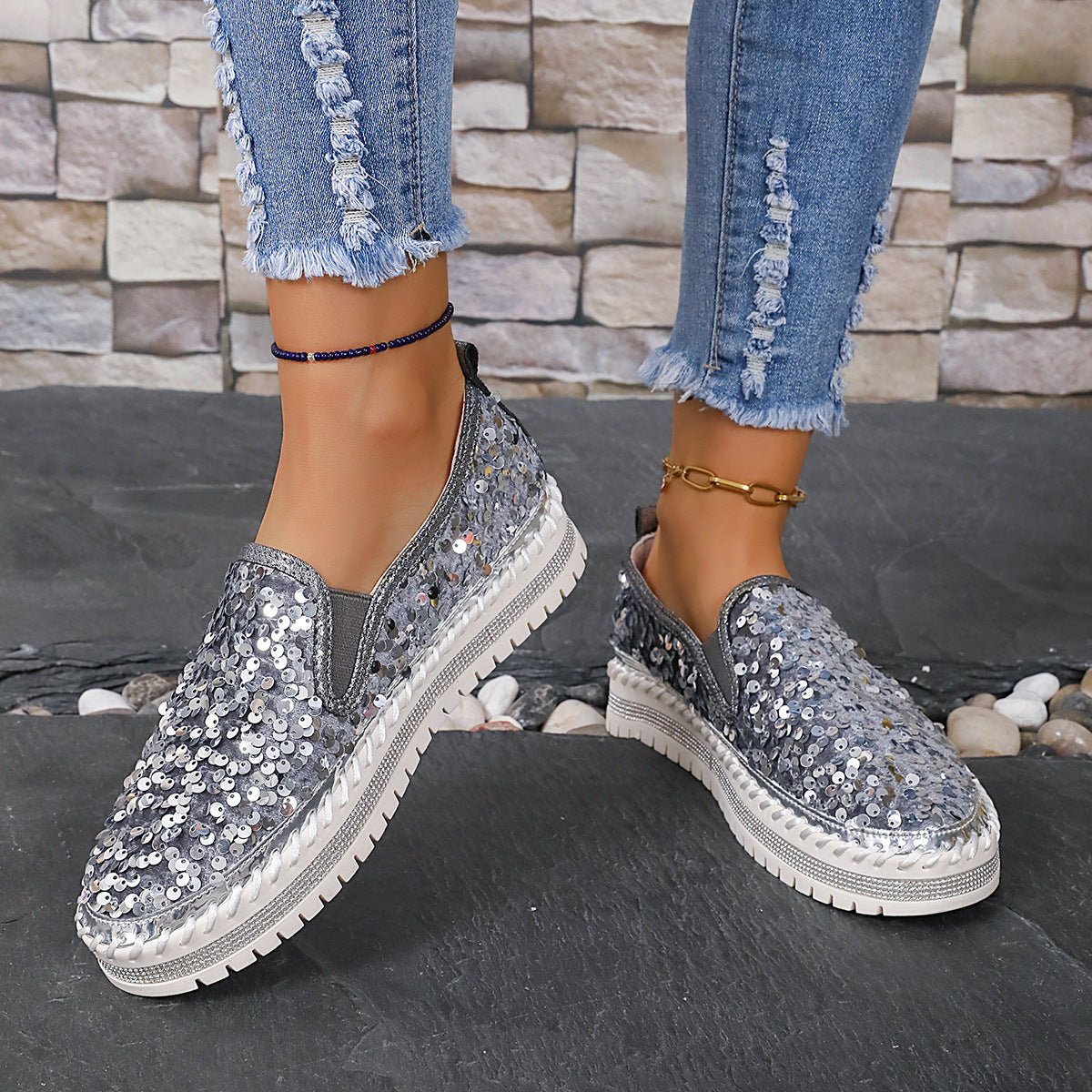 Color-Block Sequin Flats