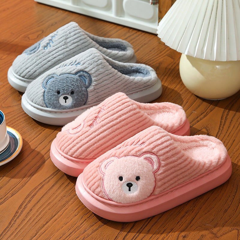 Cartoon Bear Plush Cotton Slippers