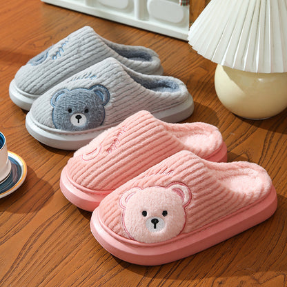Cartoon Bear Plush Cotton Slippers