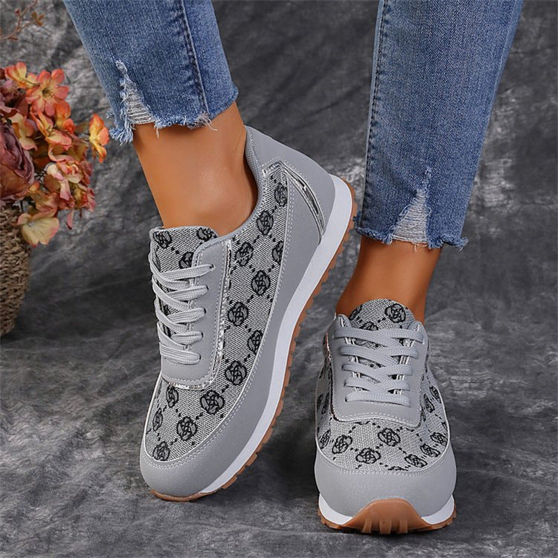 Flower Print Lace-Up Sneakers