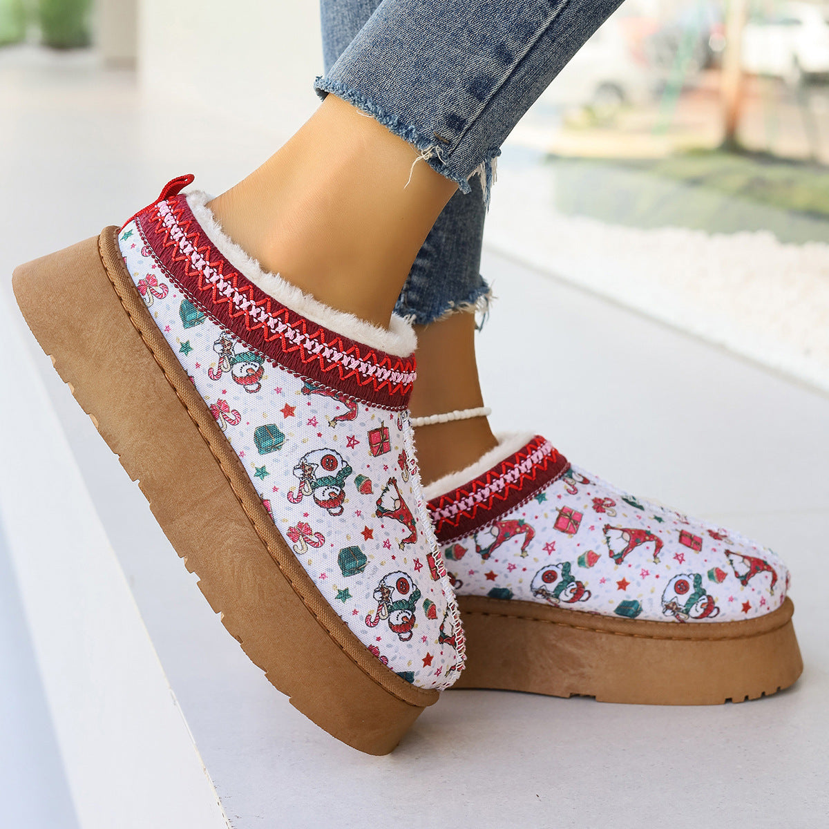 Cartoon Christmas Plush Ankle Boots