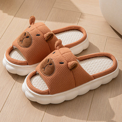 Couple Open Toe Linen Slippers