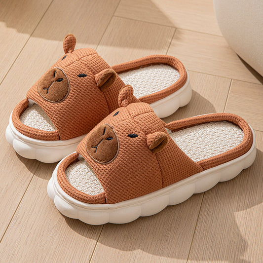 Couple Open Toe Linen Slippers