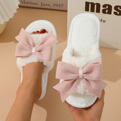 Cute Bow Winter Cotton Slippers