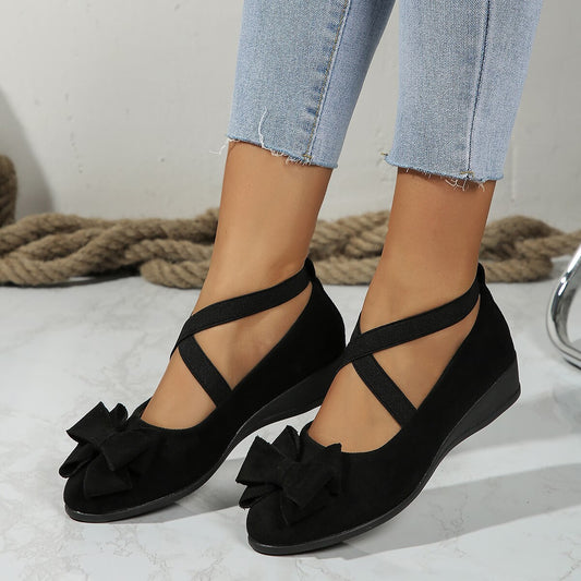 Suede Bow Wedge Shoes