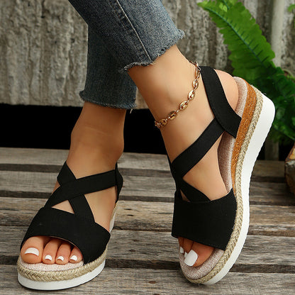 Cross-Strap Wedge Sandals