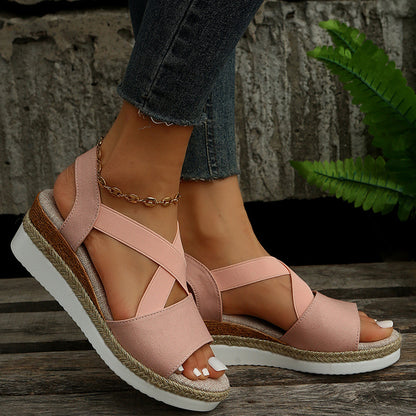 Cross-Strap Wedge Sandals