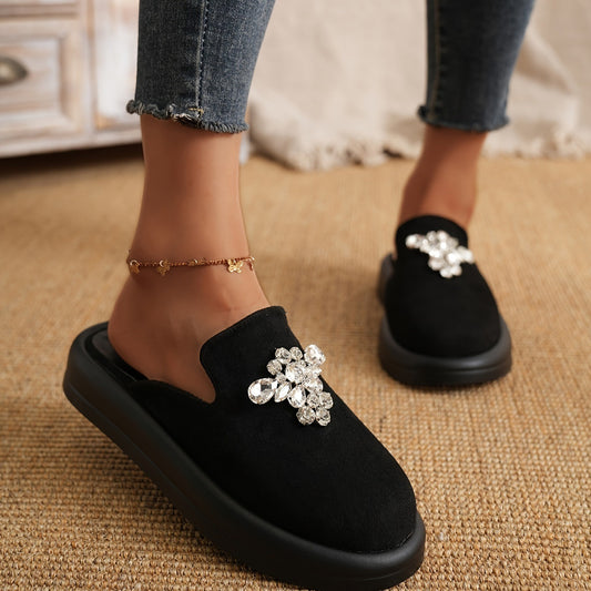 Thick-soled Rhinestone Slippers