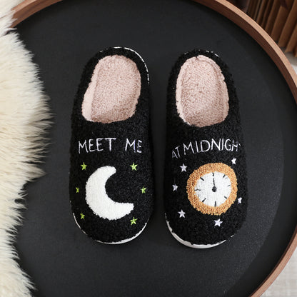 Moon & Clock Print Slippers