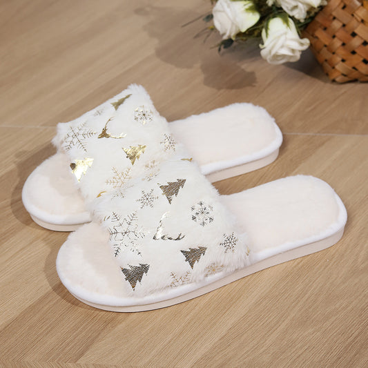 Open-Toed Plush Slippers