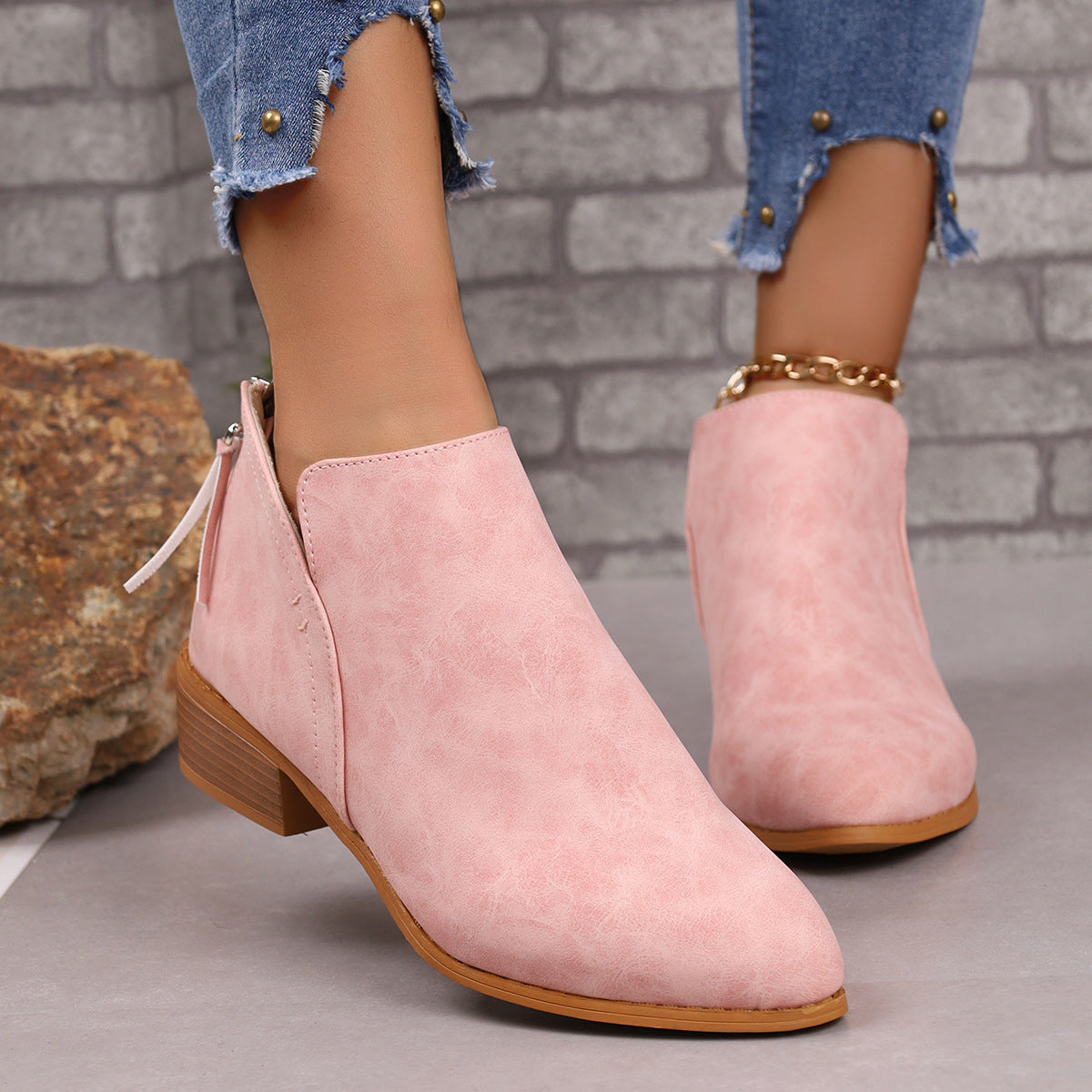 Pointed Toe Chunky Heel Boots